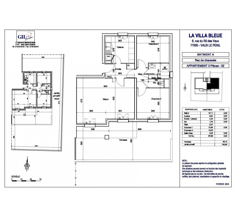 plan 3 pieces villa bleue